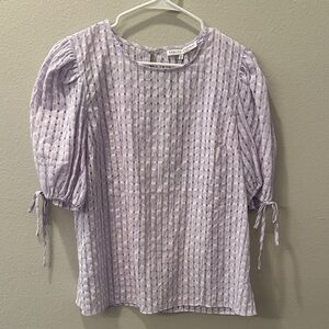 English Factory Purple Puff Sleeve Blouse with Tie Front
